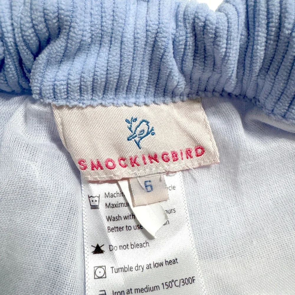 Smockingbird Corduroy Pants 6 Blue Embroidered Santa Christmas Holiday Trousers
